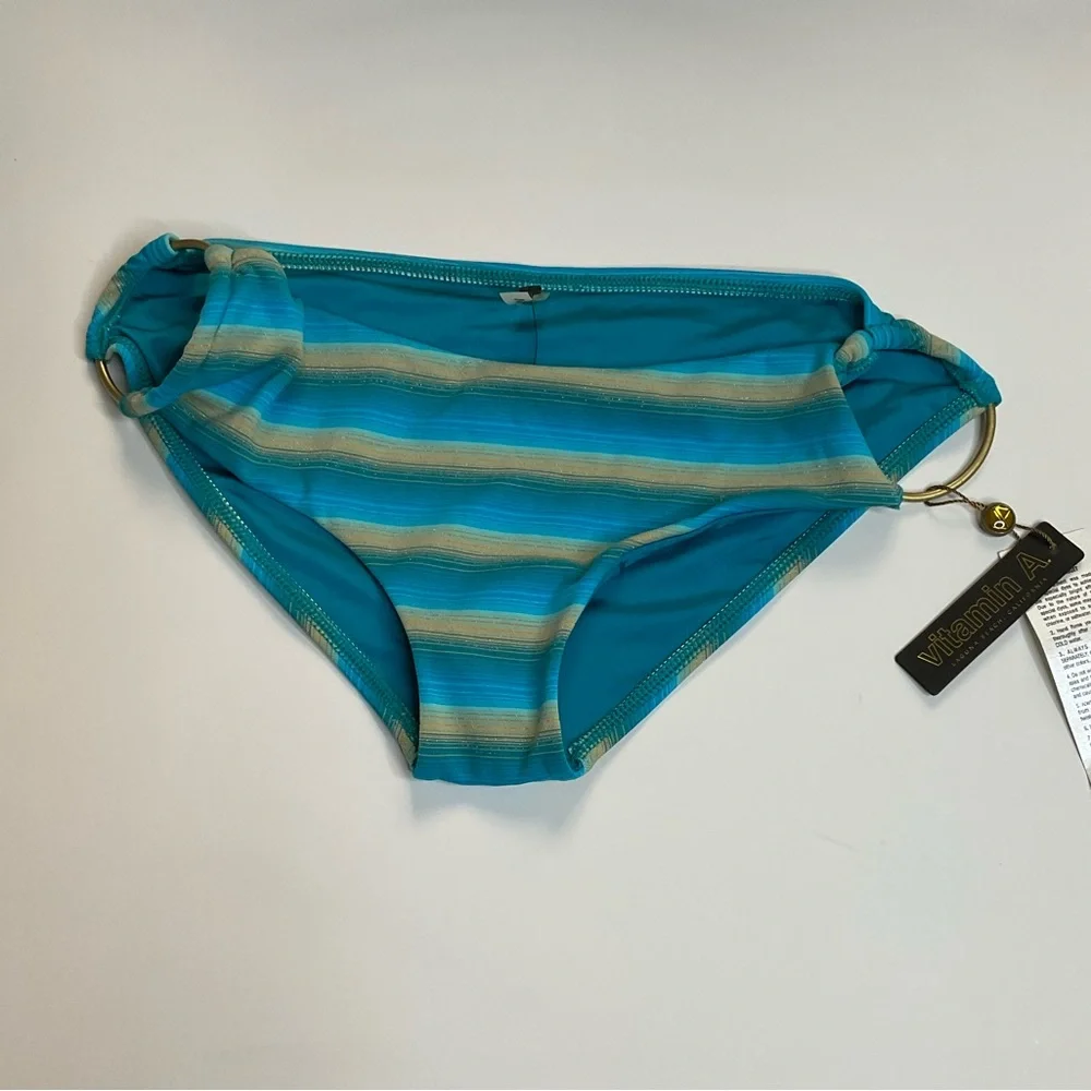 Vitamin A Teal & Aqua Striped Bikini Bottoms